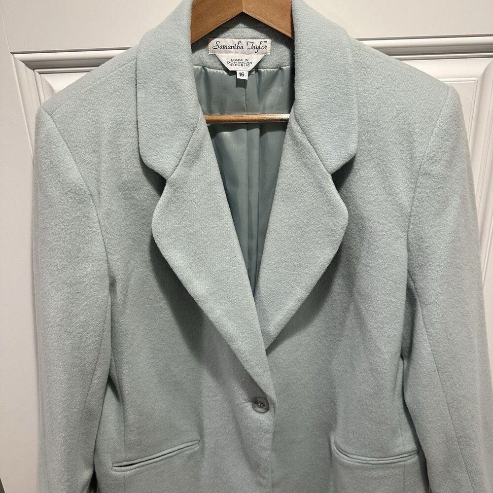 Wool Blend Light Mint Green Pea Coat Womens 16 VTG Samantha Taylor Retro Chic - Picture 13 of 16
